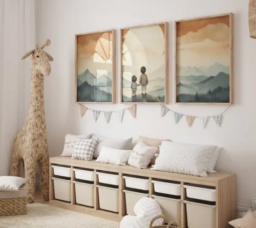 Kit 3 Quadros Decorativo Irmão e Irmã Vintage Infantil A3