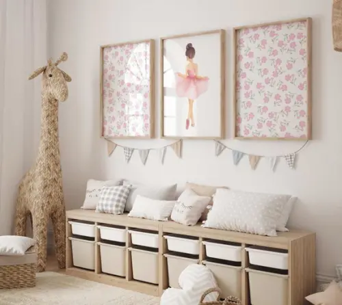 Kit 3 Quadros Decorativos com Moldura Bailarina Menina Balé