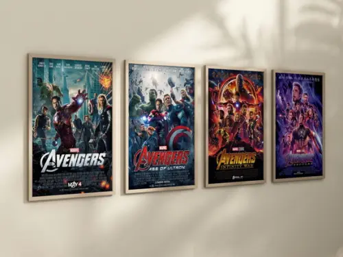 Kit 4 Quadros Decorativo Moldura Avengers Vingadores Filmes