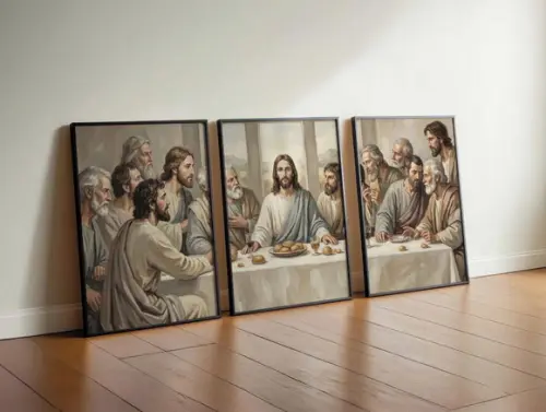 Kit 3 Quadros Decorativos Moldura Jesus a Última Ceia A3