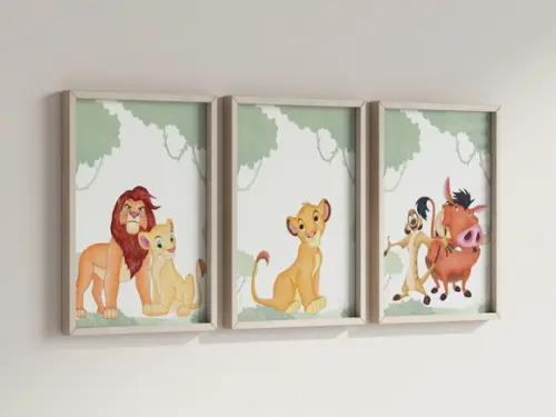 Kit 3 Quadros Decorativos Moldura Rei Leão B