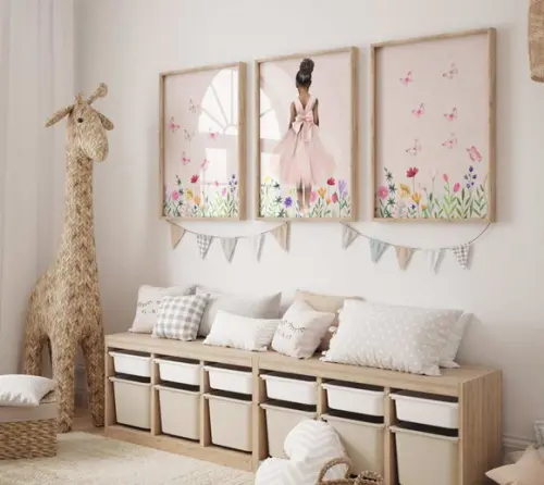 Kit 3 Quadros Decorativos com Moldura Bailarina Menina Balé