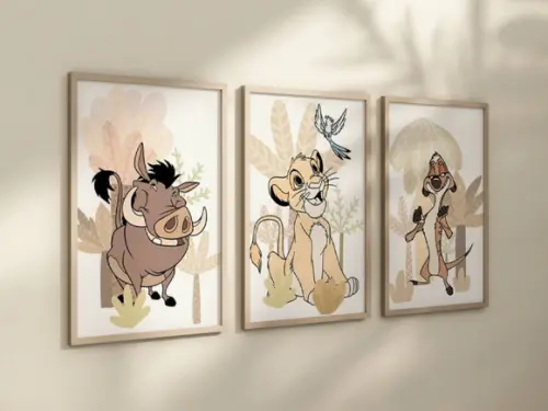 Kit 3 Quadros Decorativos Moldura Rei Leão D