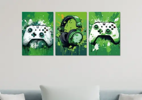 Kit 3 Placas Decorativas Quadro Xbox Verde Decoração
