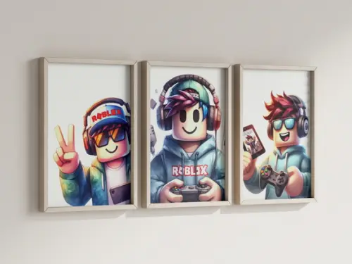 Kit 3 Quadros Decorativo Moldura Roblox Menino Premium