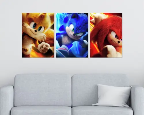 Kit 3 Placas Quadros Decorativos Sonic Tails Knuckles Filme
