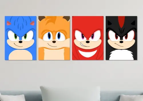 Kit 4 Placas Quadros Decorativos Sonic Personagem Minimalist