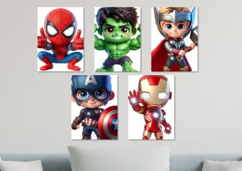 Kit 5 Placas Decorativas Quadro Super-heróis Vingadores Baby