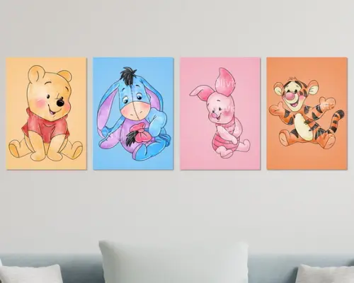Kit 4 Placas Quadros Decorativos Ursinho Pooh Decoração