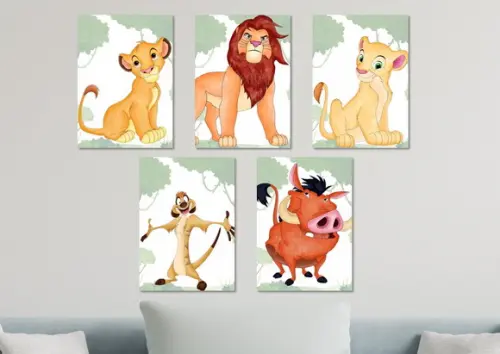 Kit 5 Placas Decorativas Quadro Rei Leão B