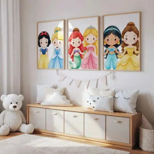 Kit 3 Quadros Decorativos Moldura Princesas Baby 40x60