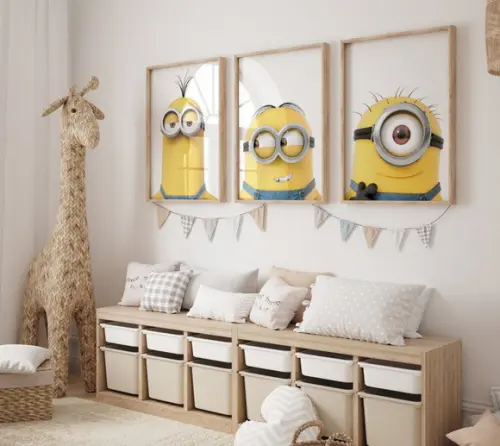 Kit 3 Quadros Decorativo Moldura Minions Filme Grande A3