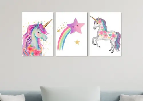 Kit 3 Placas Decorativas Quadro Unicórnio Decorar