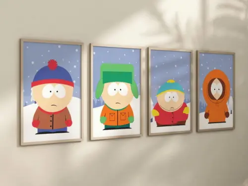 Kit 4 Quadros Decorativos Moldura South Park