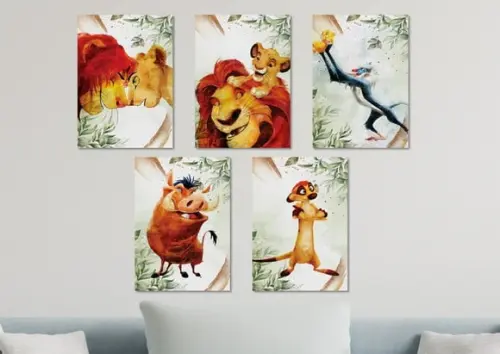 Kit 5 Placas Decorativas Quadro Rei Leão