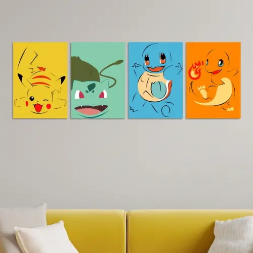 Kit 4 Placas Decorativas Quadro Pokémon Minimalista Premium