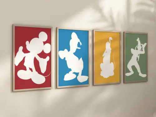 Kit 4 Quadros Decorativos Moldura Mickey Minimalista B