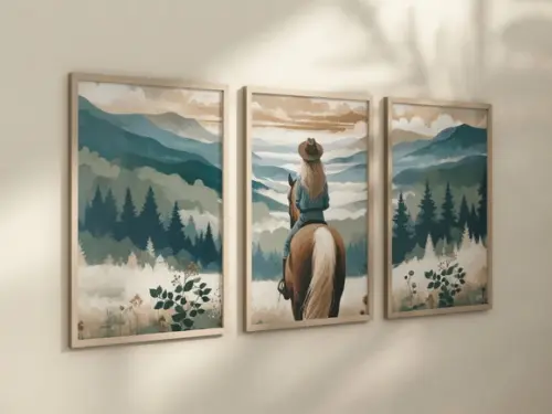 Kit 3 Quadros Decorativo Menina Aventureira Cavalo Arte
