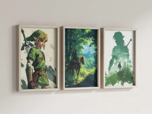 Kit 3 Quadros Decorativos Moldura Zelda Link Gamer c