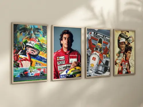 Kit 4 Quadros Decorativos Moldura Ayrton Senna F1 Corrida