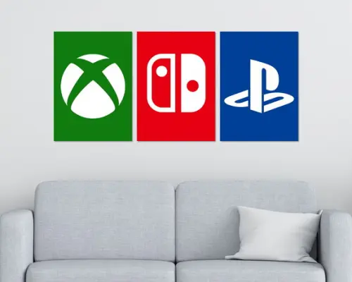 Kit 3 Placas Decorativas Quadro Xbox Nintendo Playstation