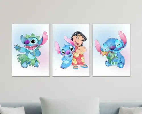 Kit 3 Placas Decorativas Quadro Lilo e Stitch Decoração B