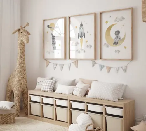 Kit 3 Quadros Decorativo Moldura Astronauta Infantil B