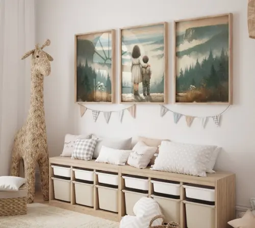 Kit 3 Quadros Decorativo Irmão e Irmã Vintage Infantil A3 B