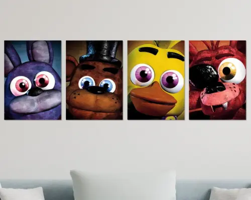 Kit 4 Placas Decorativas Quadro Five Nights At Freddy's