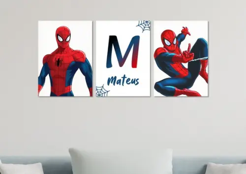 Kit 3 Placas Quadros Decorativos Homem Aranha Personalizado
