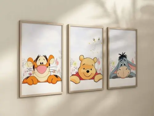 Kit 3 Quadros Decorativos Moldura Ursinho Pooh Decoração A4