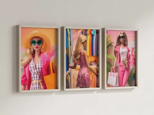 Kit 3 Quadros Decorativos Moldura Boneca Fashion