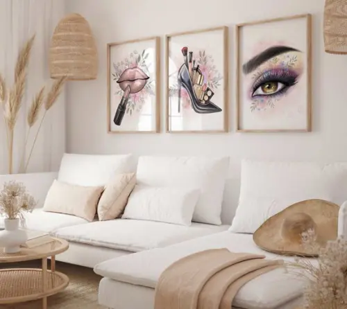 Kit 3 Quadros Moldura Maquiagem Salão de Beleza A3 34x44
