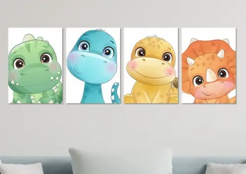 Kit 4 Placas Decorativas Quadro Dinossauro Baby