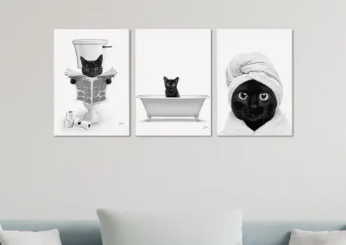 Kit 3 Placas Decorativas Quadro Gato Banho Banheiro