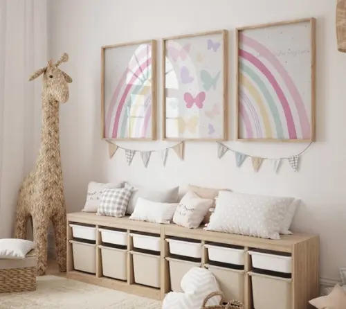 Kit 3 Quadros Boho Arco-iris Borboleta Decora A3
