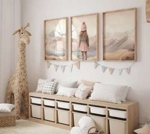 Kit 3 Quadros Decorativo Menina Aventureira Berçário A3 B