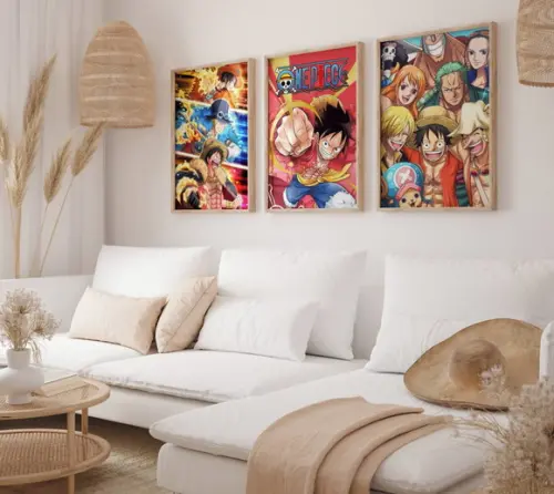 Kit 3 Quadros Decorativo Moldura One Piece Decorar Anime A3