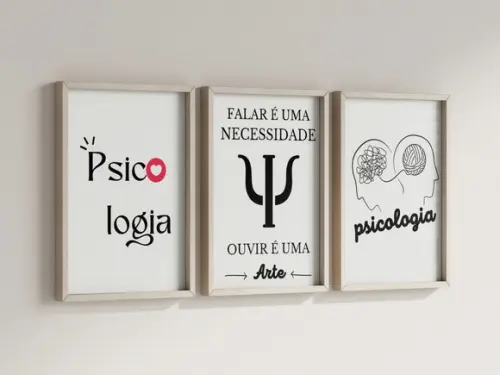 Kit 3 Quadros Decorativo Moldura Psicologia Decoração