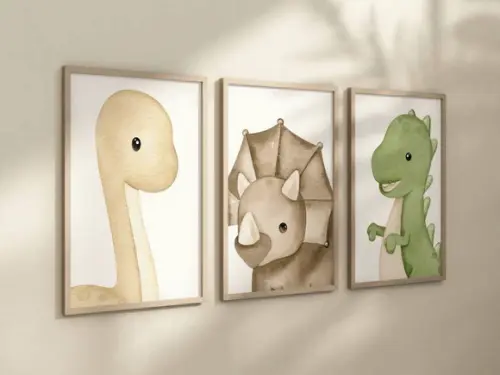 Kit 3 Quadros Decorativos Moldura Dinossauro Baby A4 24x34