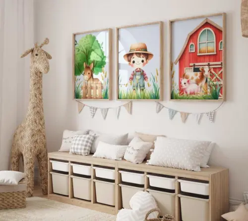 Kit 3 Quadros Decorativo Menino Aventureiro Fazendinha A3