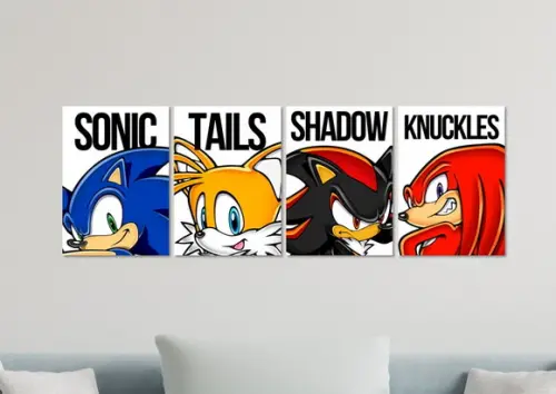 Kit 4 Placas Quadros Decorativos Sonic Personagens