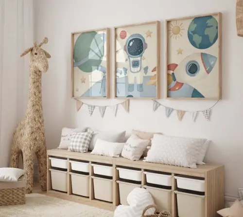 Kit 3 Quadros Decorativo Moldura Astronauta a Infantil 34x44