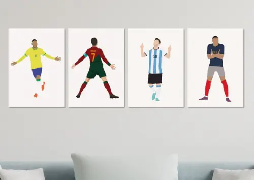 Kit 4 Placas Decorativas Neymar Cr7 Messi Mbappe Minimalista