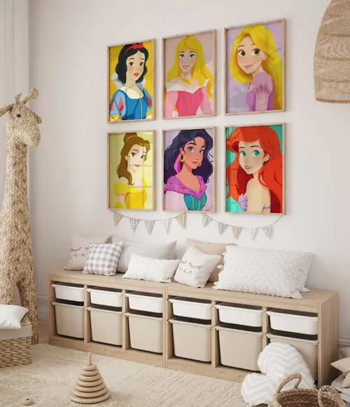 Kit 6 Quadros Decorativos Princesas Arte Moderna A3