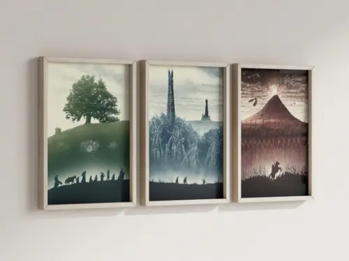 Kit 3 Quadros Decorativo Moldura Senhor dos Anéis Trilogia