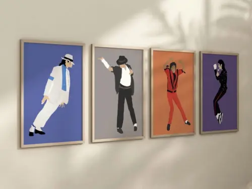 Kit 4 Quadros Decorativo Moldura Michael Jackson Minimalista