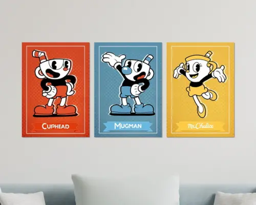 Kit 3 Placas Quadros Decorativos Cuphead Game