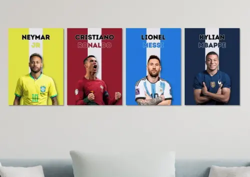 Kit 4 Placas Decorativas Quadro Neymar Cr7 Messi Mbappe D