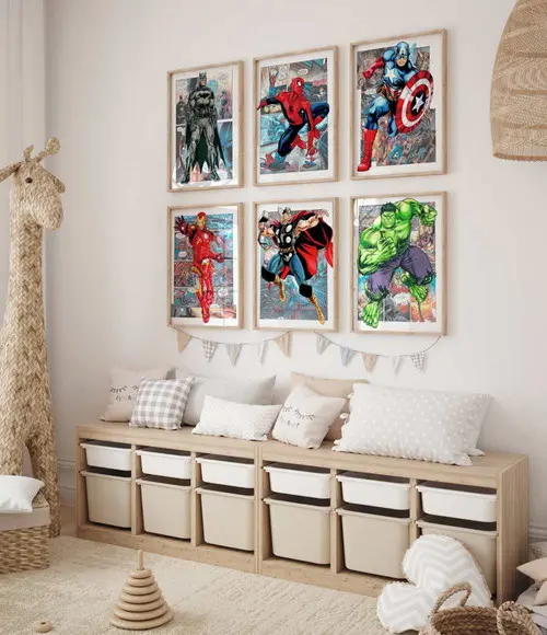Kit 6 Quadros Decorativos Moldura Vingadores Super Heróis A3